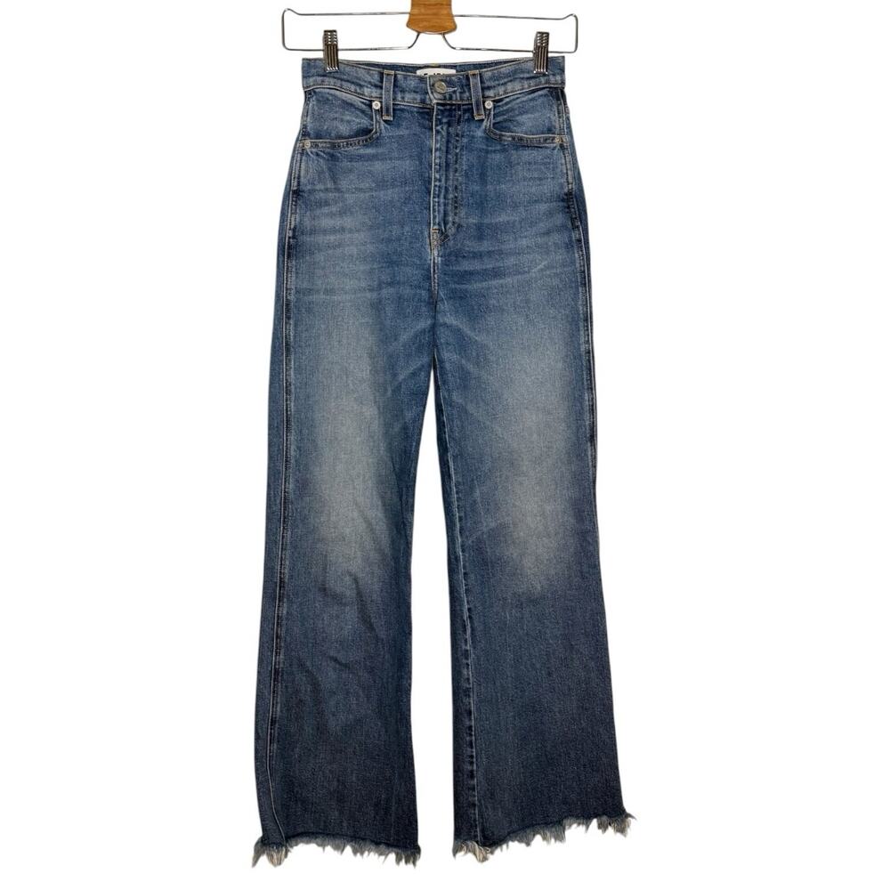 Le Jean Medium Blue High Rise Wide Leg Juliette Raw Hem Jeans - 24 $248